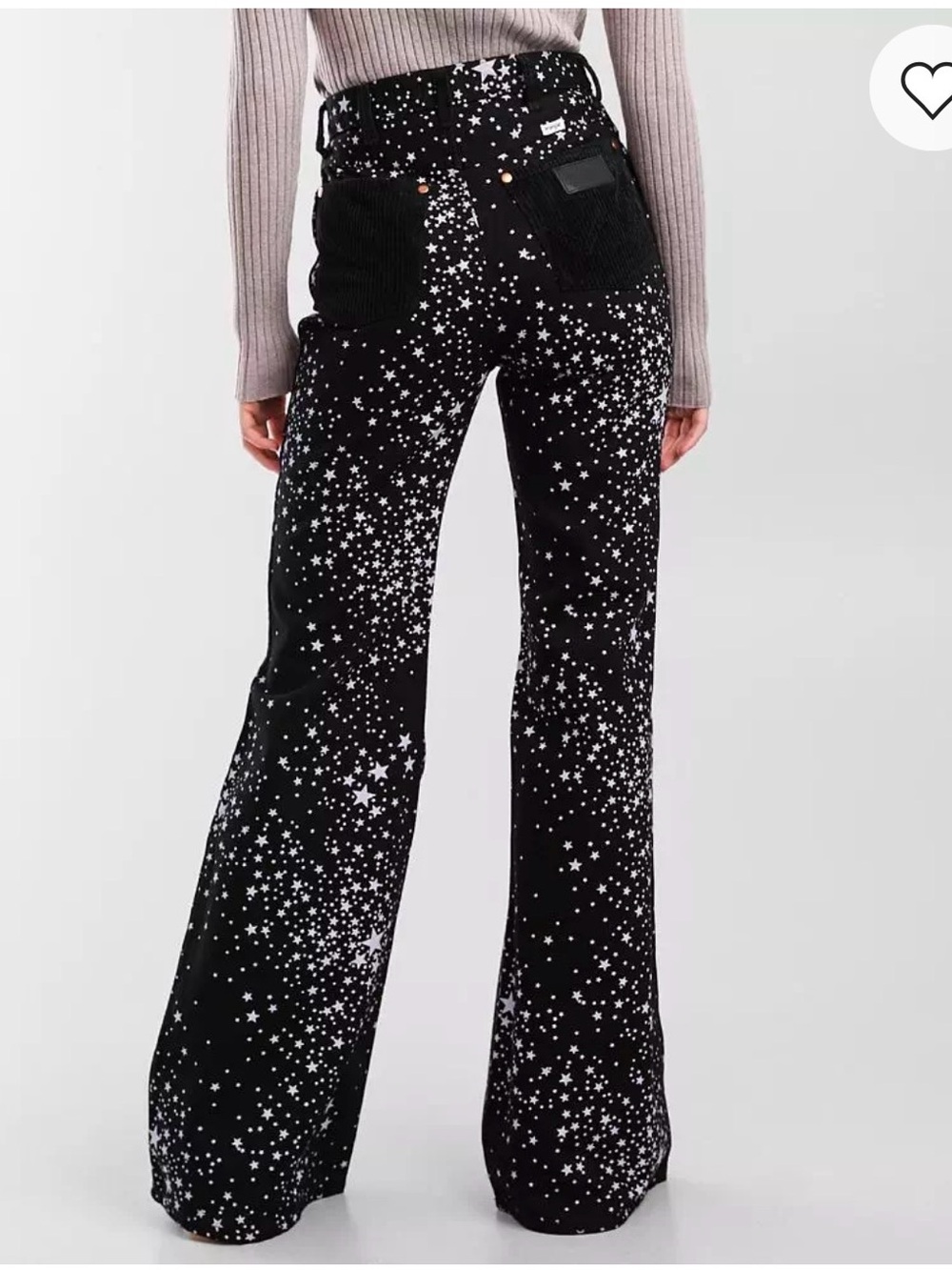 Wrangler Wanderer High Rise Flare Jeans Womens 31 Black Star Print Celestial - Picture 2 of 13